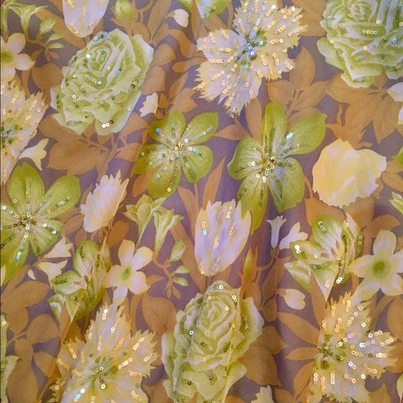 Chetta B. Ruched Floral Sequined Silk MIDI dress sz.2 - Picture 4 of 16